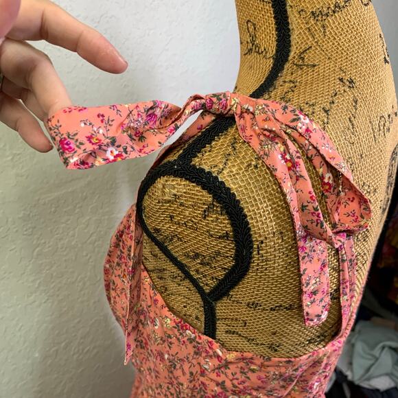 J. CREW Dress 10 Pink Micro Floral Tie Shoulder & Waist Belt Tiered Slit Skirt - Picture 11 of 15